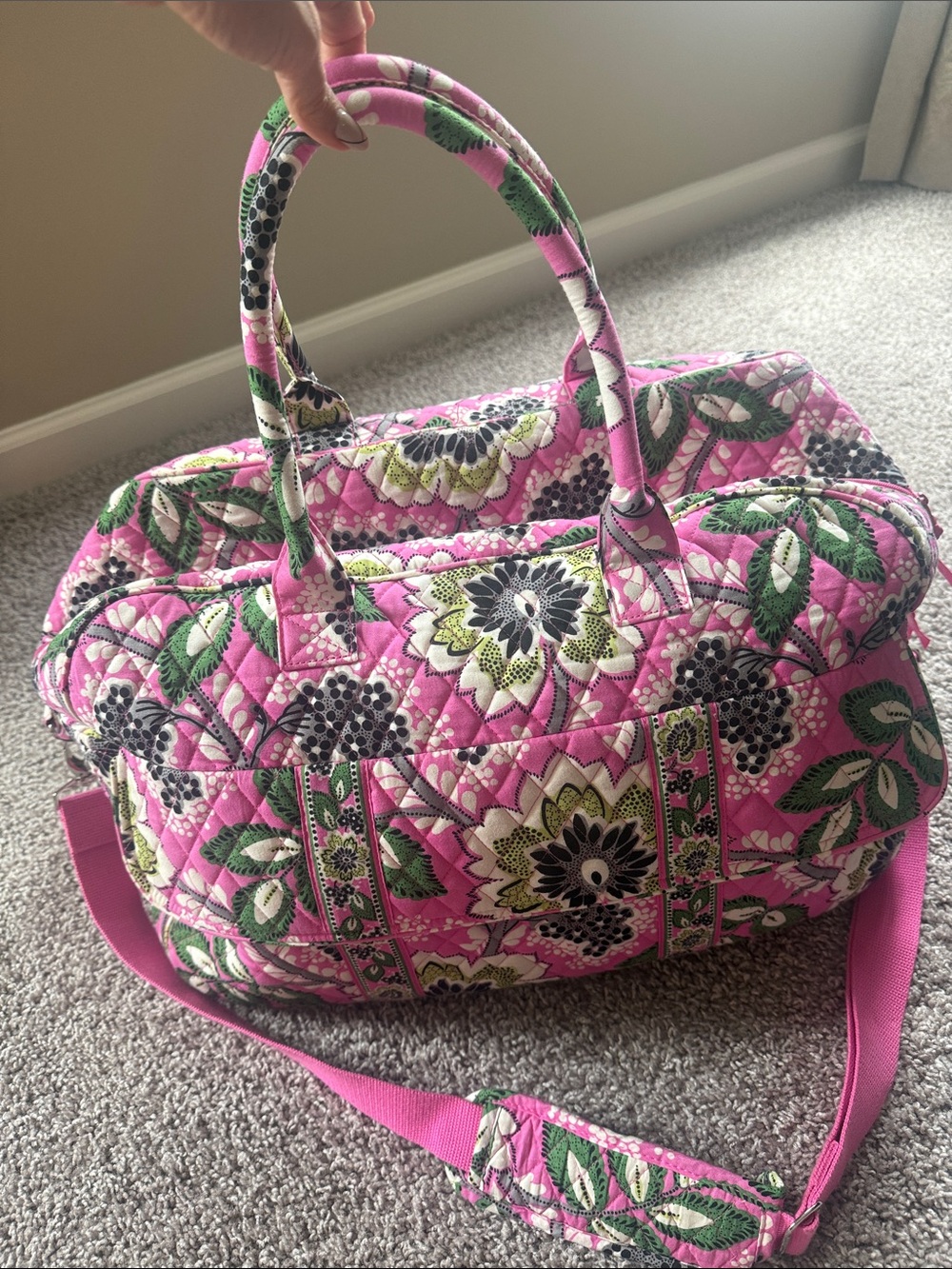 Vera Bradley Quilted Pink Floral Travel Duffel Bag - Picture 2 of 4